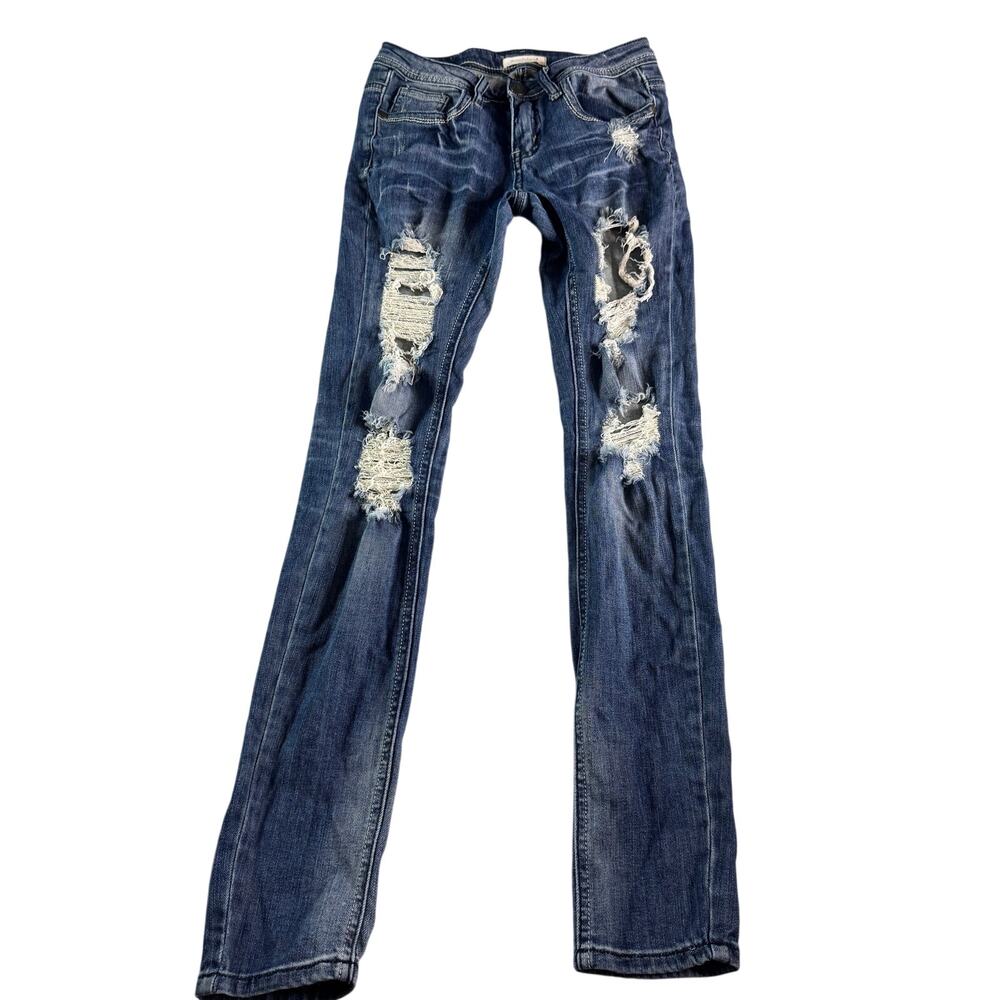 Machine Jeans Distressed Skinny Jeans Womens Size 26 Stretch Dark Wash Ripped